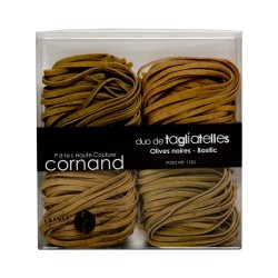 Duo de Tagliatelles Olives Noires Basilic Pâtes Cornand